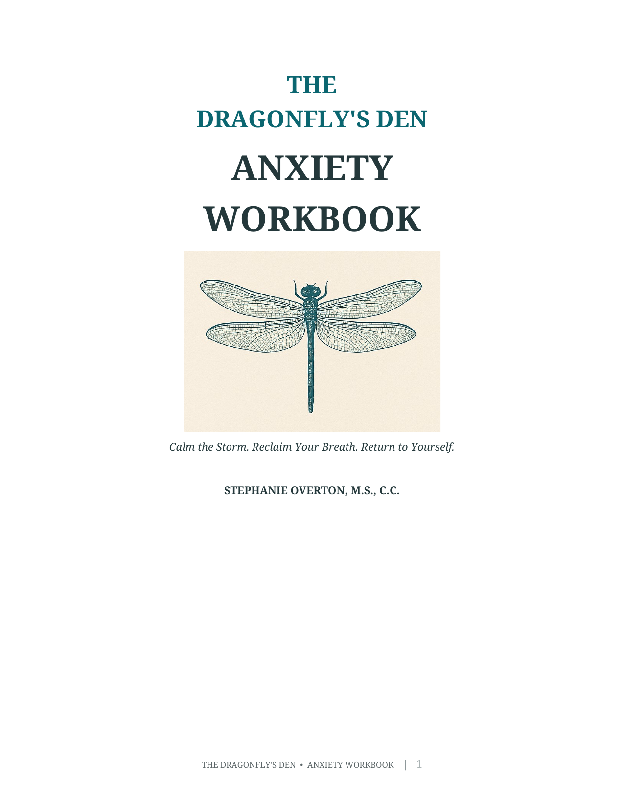 The Dragonfly's Den Anxiety Workbook cover by Stephanie Overton